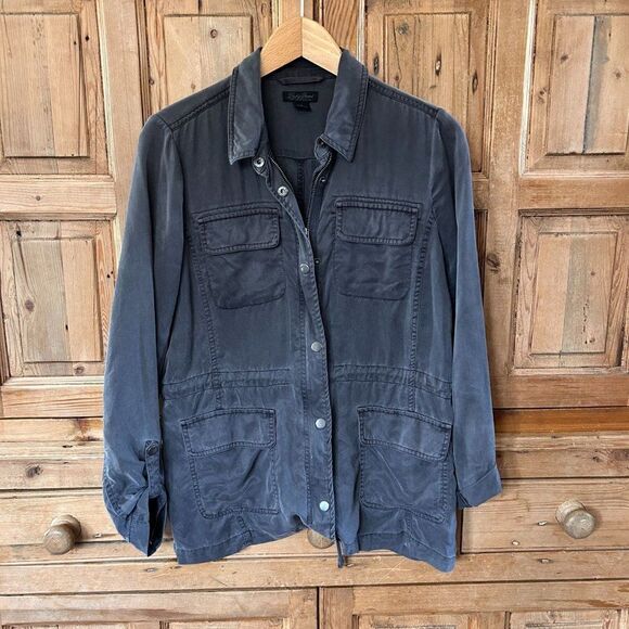 Lucky Brand Small Jacket Dark‎ Grey Moto Style Cinched Waist Full Zip Pockets - Picture 1 of 6